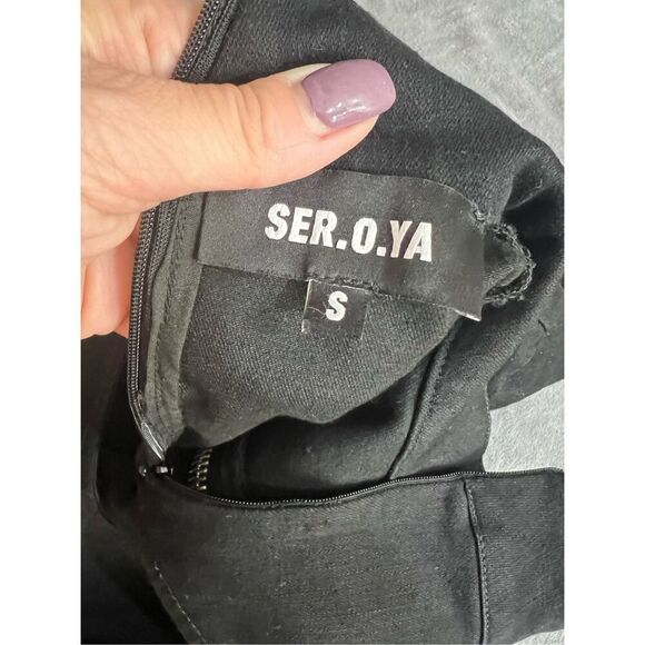 Revolve SER.O.YA Dress Womens Small Black Blondie Denim Mini Long Sleeve NWT - Picture 9 of 14